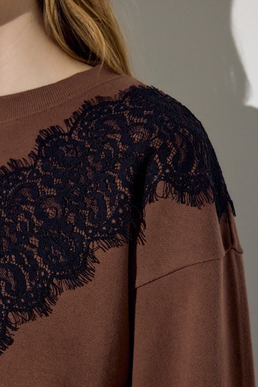 バイカラーレースクルーネックスウェット 詳細画像