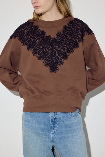 バイカラーレースクルーネックスウェット