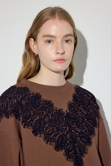 バイカラーレースクルーネックスウェット 詳細画像