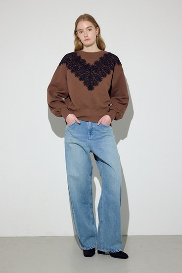 バイカラーレースクルーネックスウェット 詳細画像