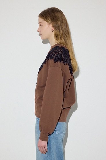 バイカラーレースクルーネックスウェット 詳細画像