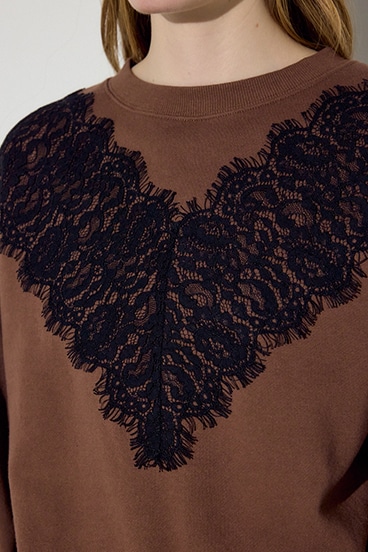 バイカラーレースクルーネックスウェット 詳細画像