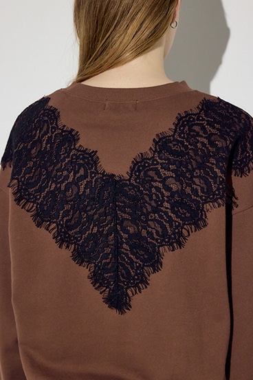 バイカラーレースクルーネックスウェット 詳細画像