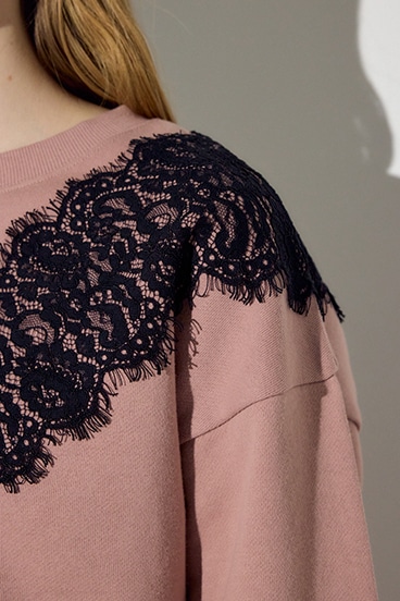 バイカラーレースクルーネックスウェット 詳細画像