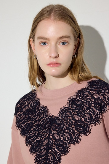 バイカラーレースクルーネックスウェット 詳細画像