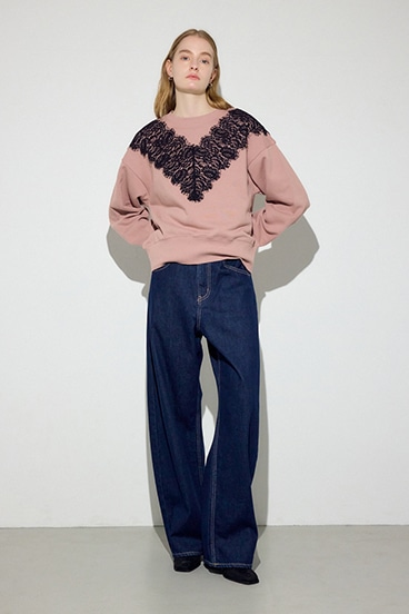 バイカラーレースクルーネックスウェット 詳細画像