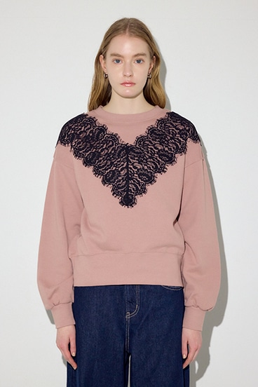 バイカラーレースクルーネックスウェット 詳細画像