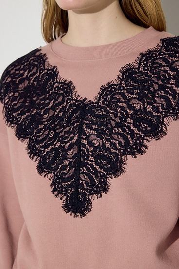 バイカラーレースクルーネックスウェット 詳細画像