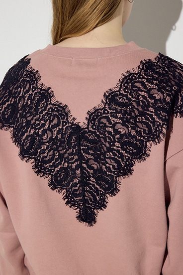バイカラーレースクルーネックスウェット 詳細画像