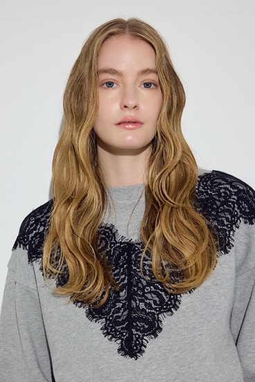 バイカラーレースクルーネックスウェット