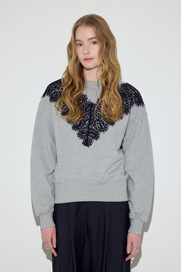 バイカラーレースクルーネックスウェット