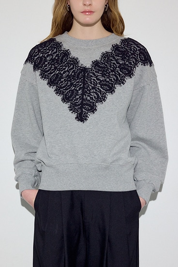 バイカラーレースクルーネックスウェット 詳細画像
