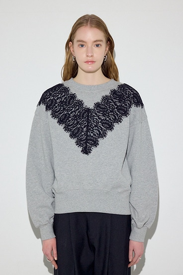 バイカラーレースクルーネックスウェット 詳細画像