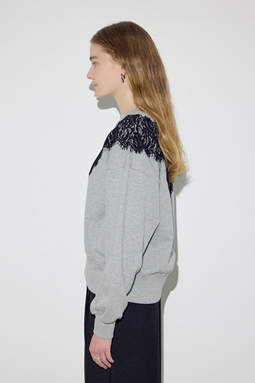 バイカラーレースクルーネックスウェット 詳細画像