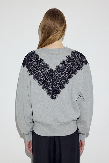 バイカラーレースクルーネックスウェット 詳細画像