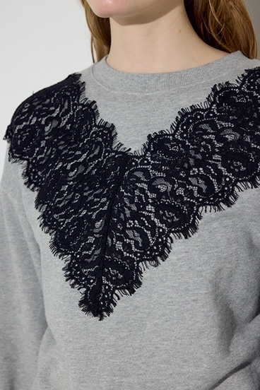 バイカラーレースクルーネックスウェット 詳細画像