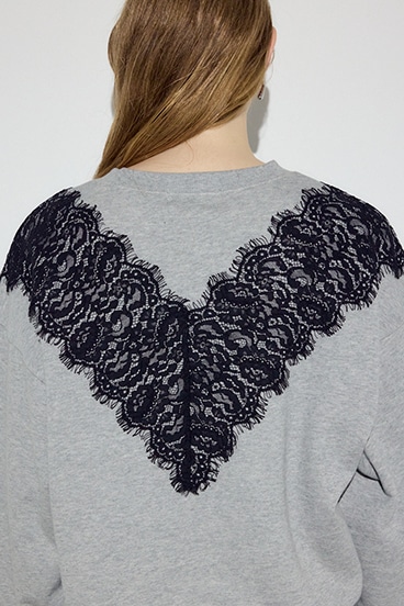 バイカラーレースクルーネックスウェット 詳細画像