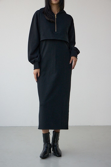 レイヤード風裏起毛フーディーワンピース