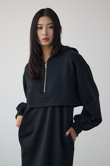 レイヤード風裏起毛フーディーワンピース