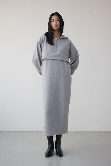 レイヤード風裏起毛フーディーワンピース 詳細画像