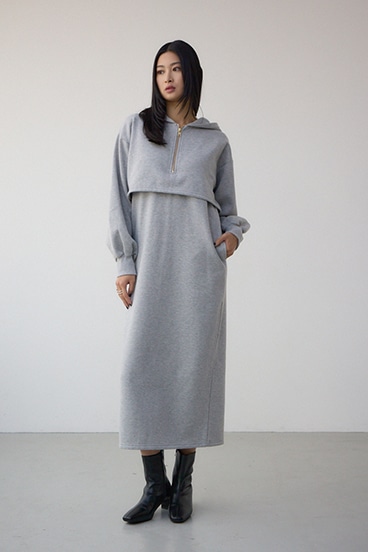 レイヤード風裏起毛フーディーワンピース 詳細画像