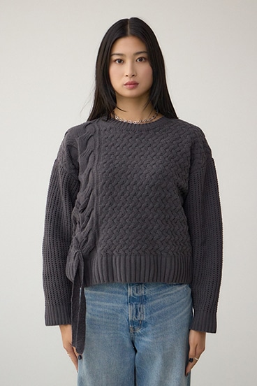 サイドレースアップケーブルニット 詳細画像