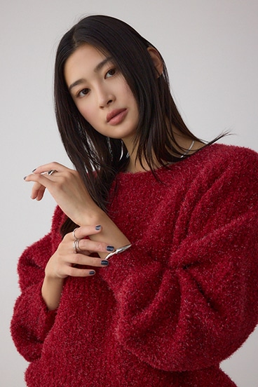 ラメシャギーニットトップス