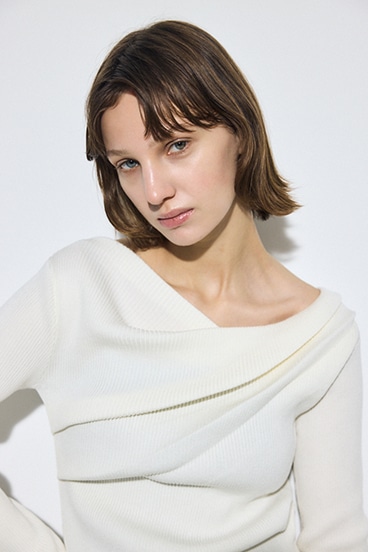 ドレープ長袖ニットトップス 詳細画像