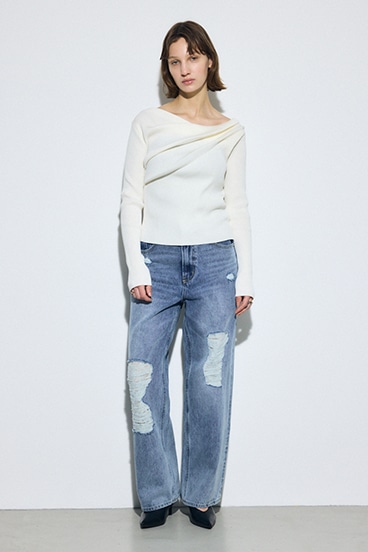 ドレープ長袖ニットトップス 詳細画像