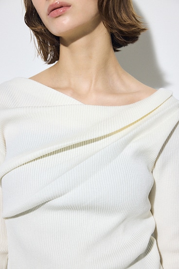 ドレープ長袖ニットトップス 詳細画像