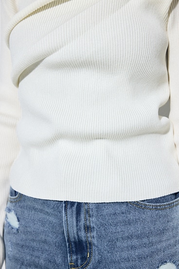 ドレープ長袖ニットトップス 詳細画像