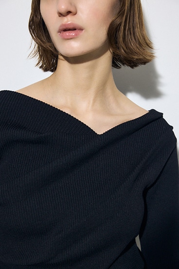 ドレープ長袖ニットトップス 詳細画像