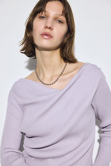 ドレープ長袖ニットトップス 詳細画像