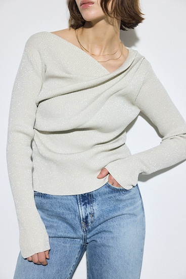 ドレープ長袖ニットトップス