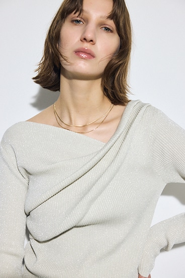 ドレープ長袖ニットトップス 詳細画像