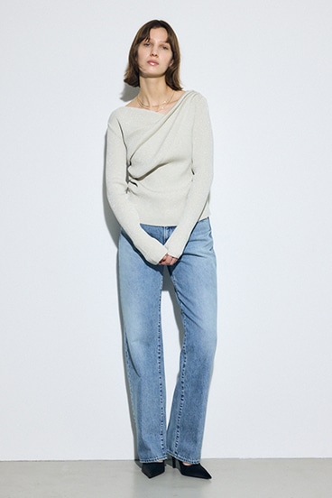 ドレープ長袖ニットトップス 詳細画像