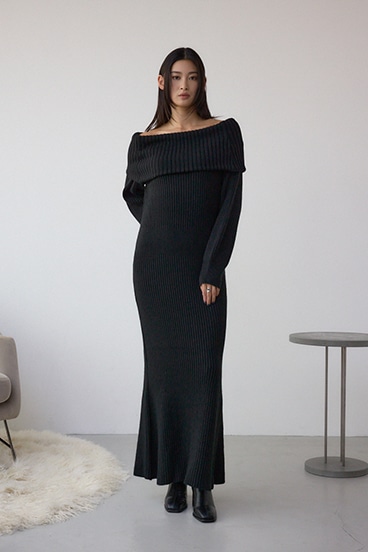 オフショルロングニットワンピース 詳細画像