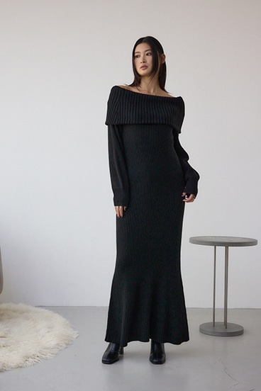 オフショルロングニットワンピース 詳細画像