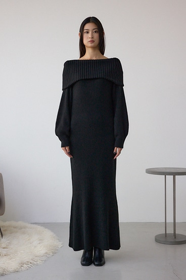 オフショルロングニットワンピース 詳細画像