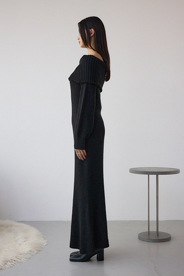 オフショルロングニットワンピース 詳細画像