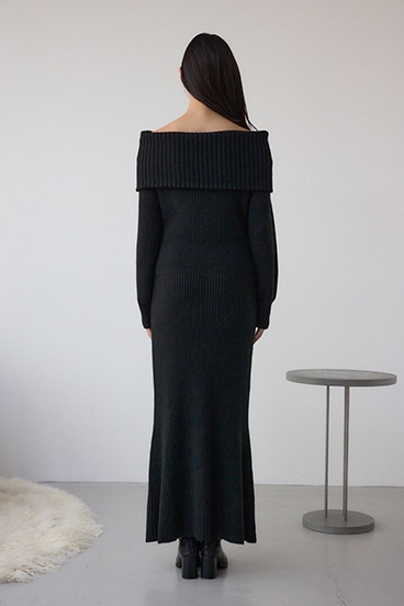 オフショルロングニットワンピース 詳細画像