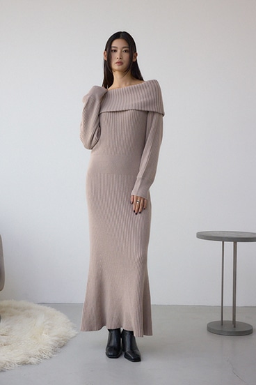 オフショルロングニットワンピース 詳細画像