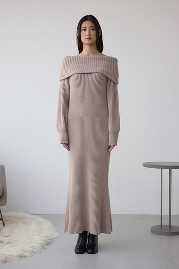 オフショルロングニットワンピース 詳細画像