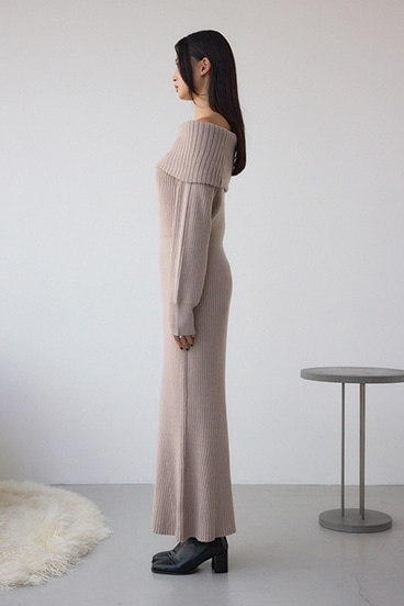 オフショルロングニットワンピース 詳細画像