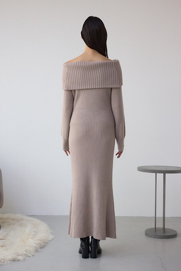 オフショルロングニットワンピース 詳細画像