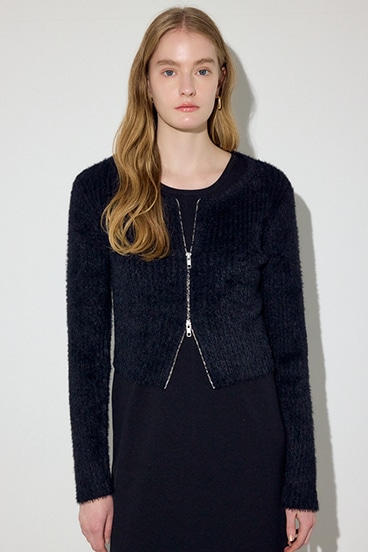 Wジップシャギーカーデセットニットワンピース 詳細画像