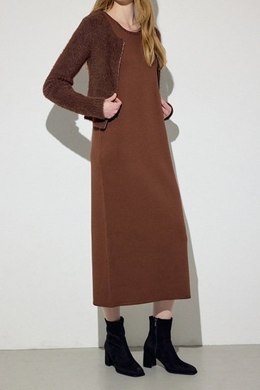 Wジップシャギーカーデセットニットワンピース