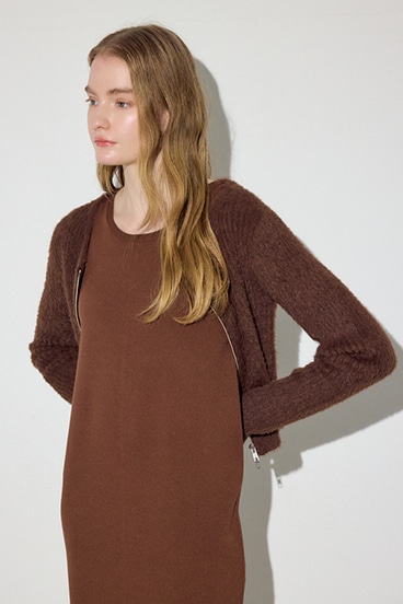 Wジップシャギーカーデセットニットワンピース 詳細画像