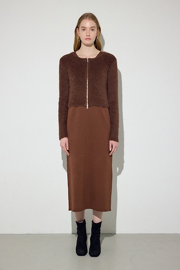 Wジップシャギーカーデセットニットワンピース 詳細画像