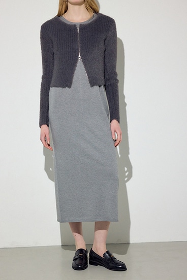 Wジップシャギーカーデセットニットワンピース